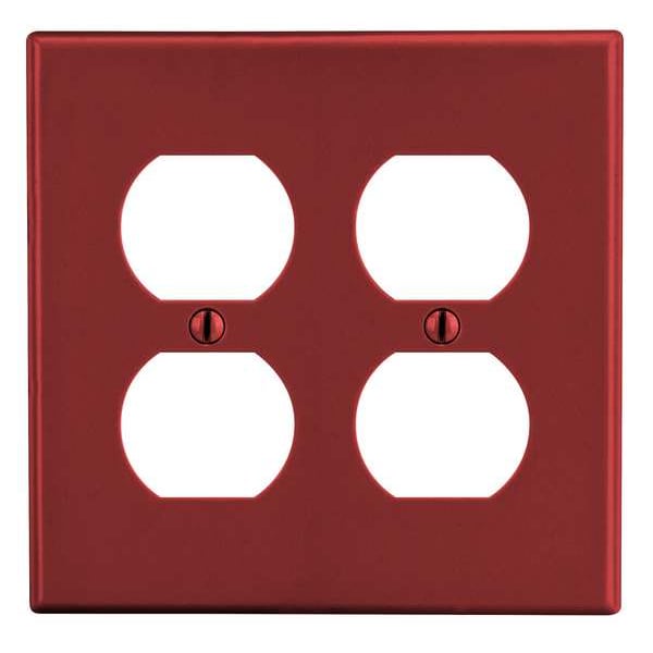 Hubbell Duplex Receptacle Wall Plate, Number of Gangs: 2 Plastic, Smooth Finish, Red - P82R