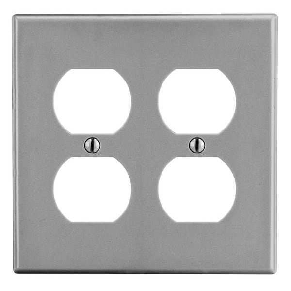 Hubbell Duplex Receptacle Wall Plate, Number of Gangs: 2 Plastic, Smooth Finish, Gray - P82GY
