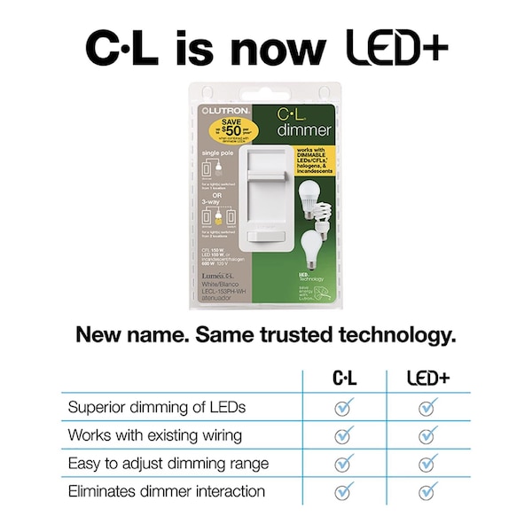 Lutron Dimmer Sld Lumea C-L Wht - LECL-150H-WH