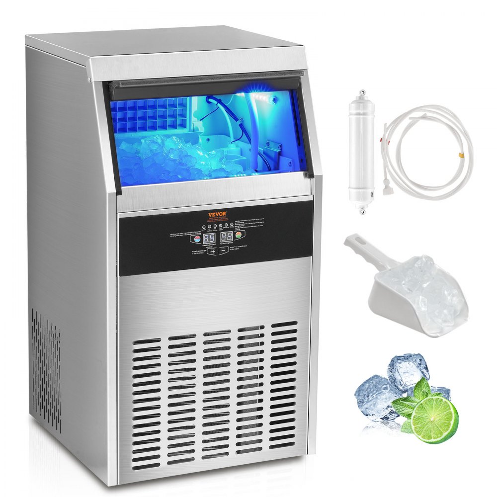 VEVOR Máquina para hacer hielo comercial, 110 libras/24 horas, máquina para hacer hielo, 60 cubitos de hielo en 12-15 minutos, máquina para hacer hielo con gabinete independiente con capacidad de almacenamiento de 33 libras, pantalla digital LED, para bar, hogar, oficina, restaurante - QSYYTSFBZBJQVBP9BV1