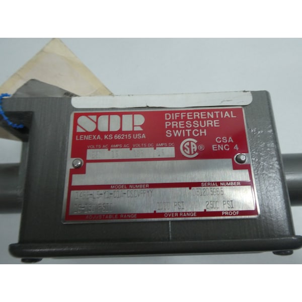 Interruptor de presión Sor DIFFERENTIAL 1/4IN 2500PSI 250V-AC 125V-DC - 14RB-L5-Y1-C1A-CSCVPPYY