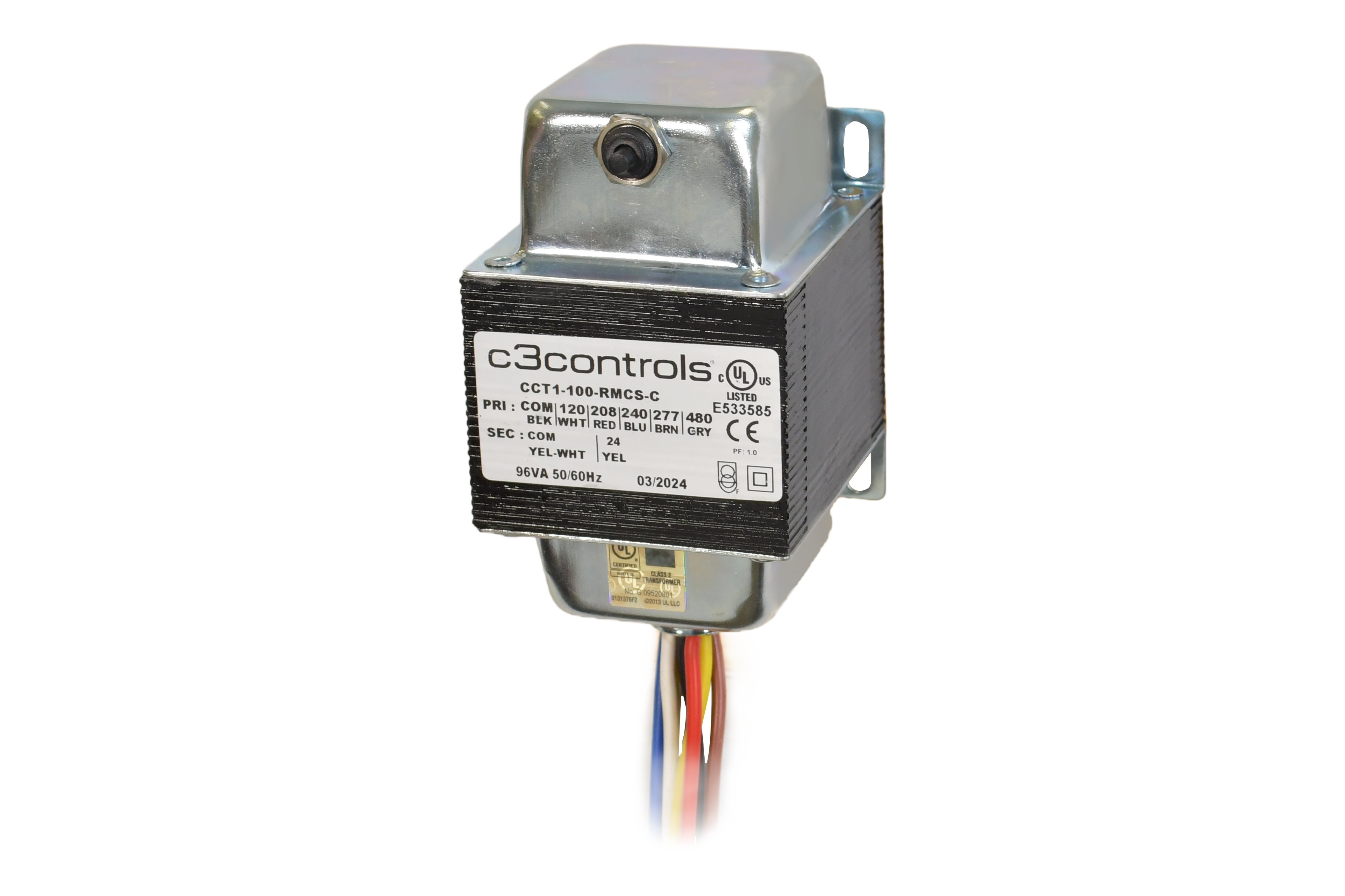 C3Controls Series CCT Control Circuit Transformer,, 20VA,, Primary 120V,, Secondary 24V,, Inherent Protection, UL 5085-3 (Class 2), CE Marked - CCT1-20-DSCS-I