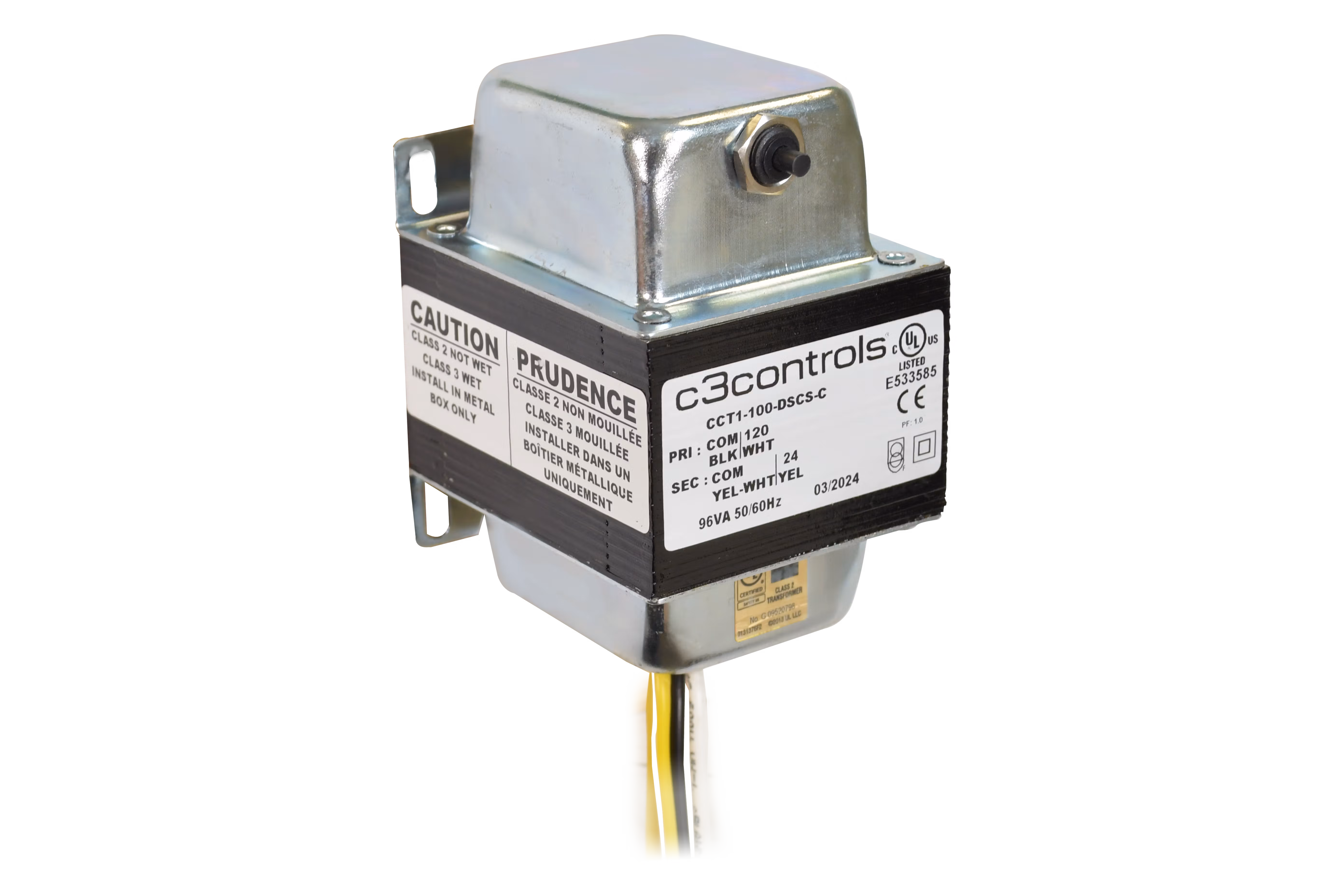 C3Controls Series CCT Control Circuit Transformer,, 40VA,, Primary 277/240/208/120V,, Secondary 24V,, Inherent Protection, UL 5085-3 (Class 2), CE Marked - CCT1-40-PMCS-I