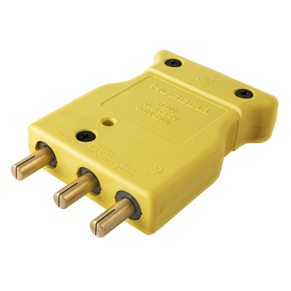 Hubbell Wiring Device-Kellems 100 Amp 250V Yellow, Male Inline, Double Set Screw Stage Pin Device - HBL106SPM
