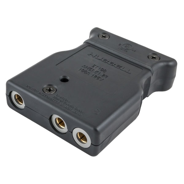 Hubbell Wiring Device-Kellems 100 Amp 125V Black, Female Inline, Double Set Screw Stage Pin Device - HBL100SPF