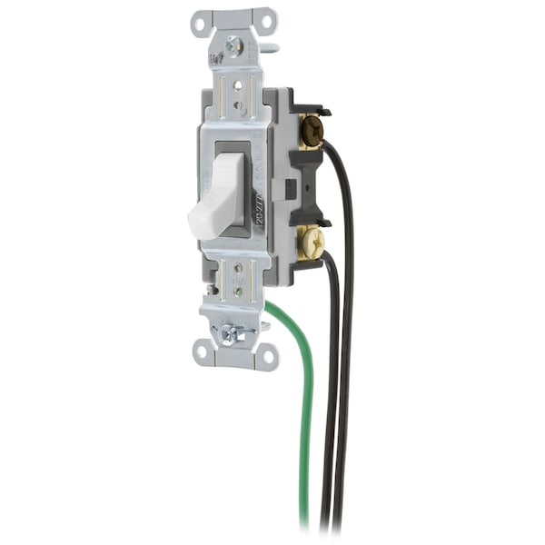 Hubbell Wiring Device-Kellems Spec Grade, Toggle Switches, General Purpose AC, Three Way, 15A 120/277V AC, Back and Side Wired, Pre-Wired with 8" #12 THHN - CSL315W