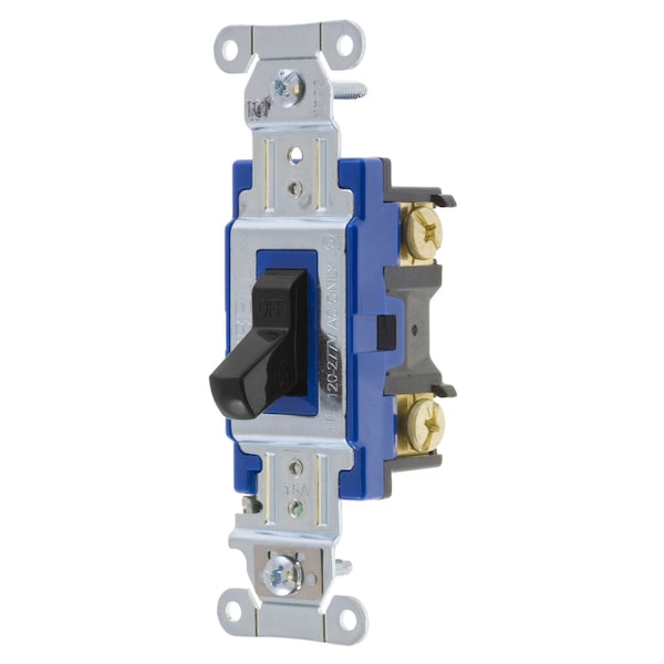 Hubbell Wiring Device-Kellems Switches and Lighting Controls, Hubbell- PRO Series, Toggle Switches, General Purpose AC, Single Pole, 15A 120/277V AC, Back and Side Wired, Black - 1201BK