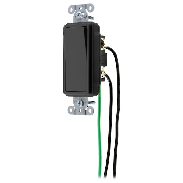 Hubbell Wiring Device-Kellems Spec Grade, Decorator Switches, General Purpose AC, Three Way, 20A 120/277V AC, Back and Side Wired, Pre-Wired with 8" #12 THHN - DSL320BK