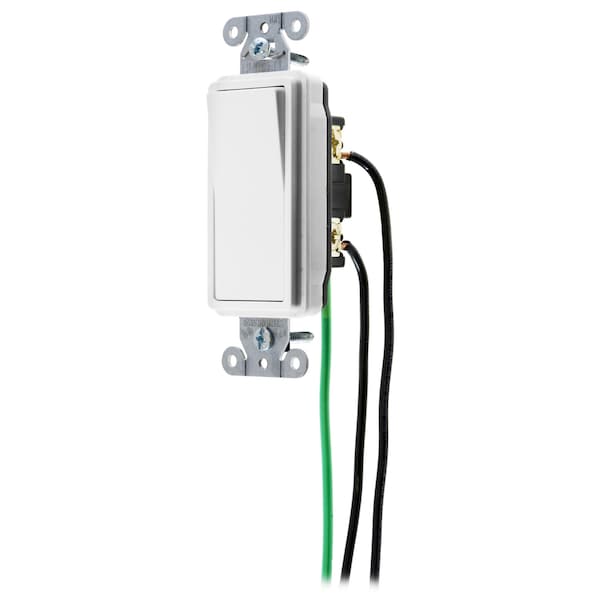 Hubbell Wiring Device-Kellems Spec Grade, Decorator Switches, General Purpose AC, Single Pole, 20A 120/277V AC, Back and Side Wired, Pre-Wired with 8" #12 THHN - DSL120W