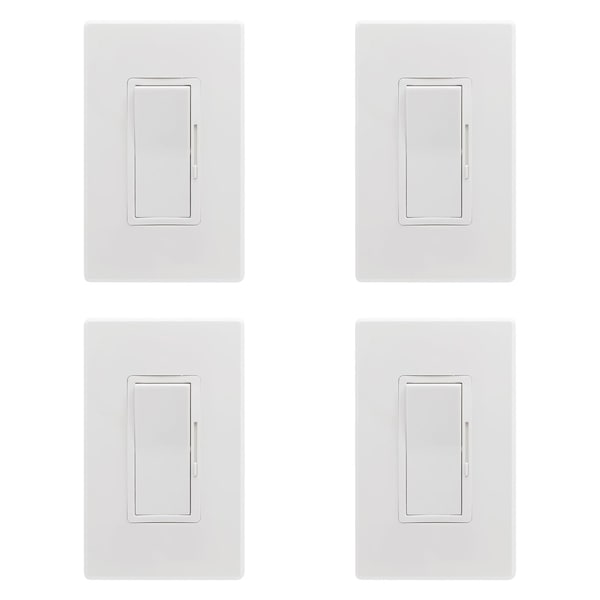 Sunlite LED Wall Rocker Style Slide Bar Triac Dimmer Switch Wall Plates Single Pole/ 3-Way Switching, 4PK - 41425-NS