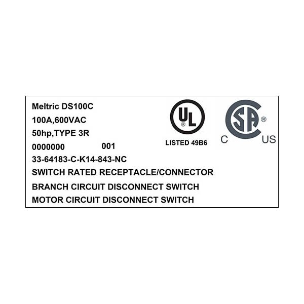 Meltric 33-64183-C-K14-843-NC RECEPTACLE PADLOCK PAWL NORMALLY CLOSED LID - 33-64183-C-K14-843-NC