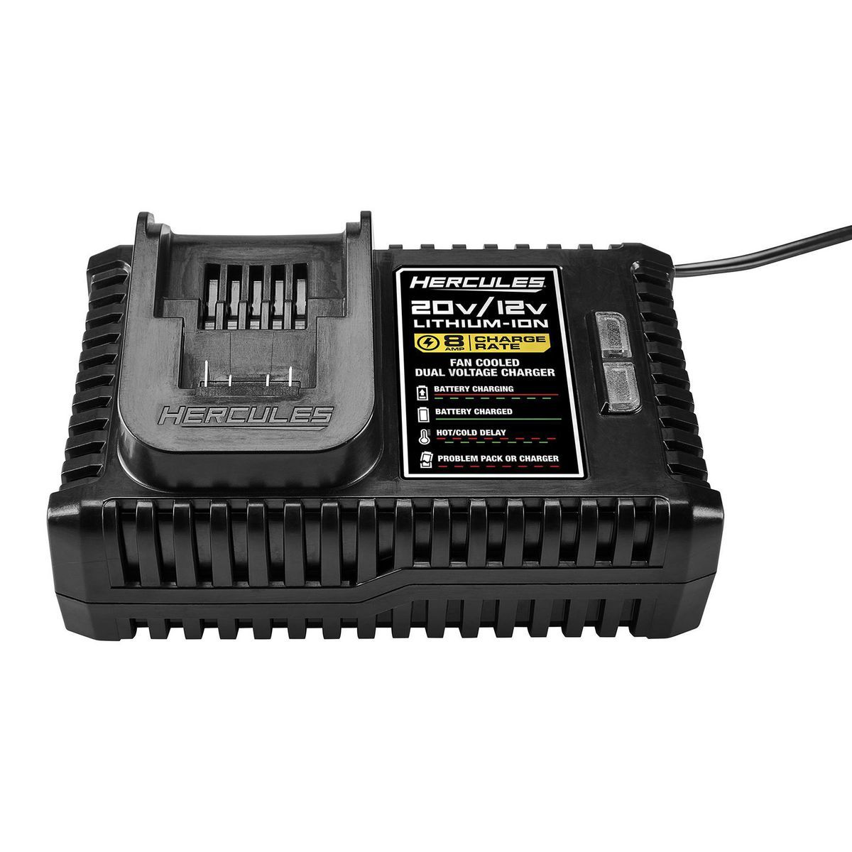 Cargador de batería de iones de litio enfriado por ventilador de voltaje dual Hercules 20V/12V - 58922