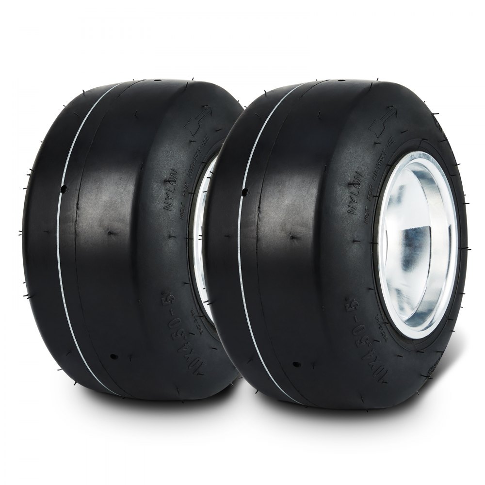 VEVOR Go Kart Tires and Rims, 10x4.5-5" Go Kart Wheels, 2-Pack Front Wheels, Aluminum Alloy Rims and Rubber Tires, Hub-Rim Fit Bolt Pattern 1.57 inch with 3 Bolt Holes, Replacement Pneumatic Tire - KDCLZX10X4559D4HKV0