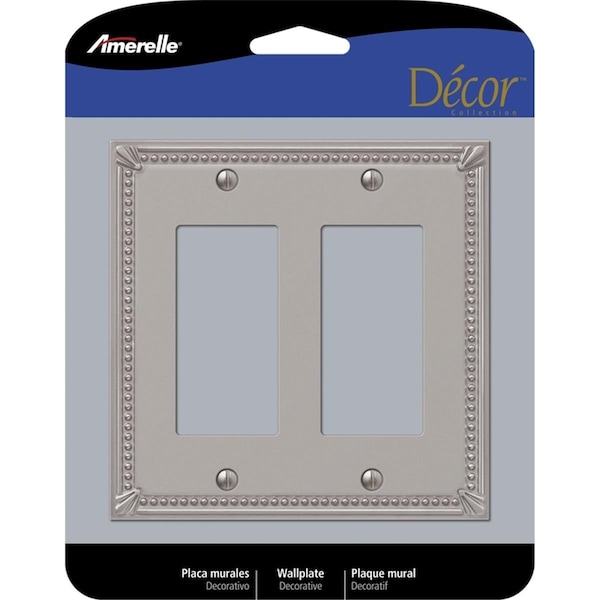 Livewire Imperial Bead Brushed Nickel 2 Gang Metal Rocker Wall Plate, Gray - LI3310999