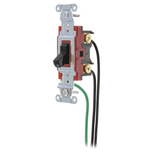 Hubbell Wiring Device-Kellems Hubbell- PRO Series, Toggle Switches, General Purpose AC, 20A120/277V AC, Back and Side Wired, Pre-Wired with 8" #12 THHN - 1222PWBK