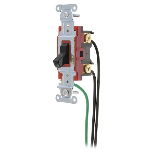 Hubbell Wiring Device-Kellems Hubbell- PRO Series, Toggle Switches, General Purpose AC, 4 Way, 20A 120/277VAC, Back and Side Wired, Pre-Wired with 8" #12 THHN - 1224PWBK