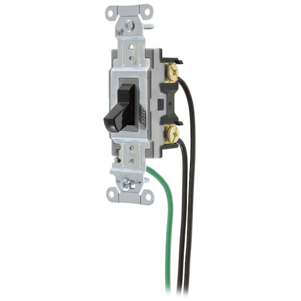 Hubbell Wiring Device-Kellems Spec Grade, Toggle Switches, General Purpose AC, Double Pole, 20A 120/277V AC, Back and Side Wired, Pre-Wired with 8" #12 THHN - CSL220BK