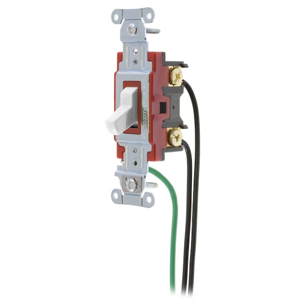 Hubbell Wiring Device-Kellems Switches and Lighting Controls, Hubbell- PRO Series, Toggle Switches, AC, Single Pole, 20A120/277V AC, Back and Side Wired, Pre-Wired with 8" #12 THHN - 1221PWW