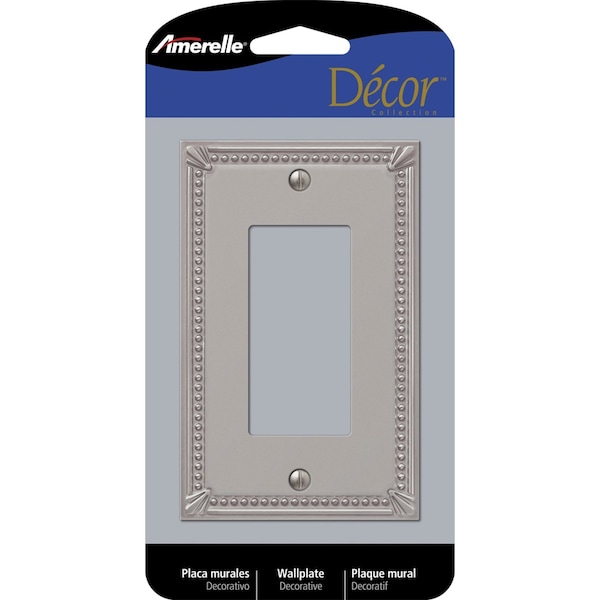 Amerelle Imperial Bead Brushed Nickel Gray 1 gang Metal Rocker Wall Plate - 74RBN