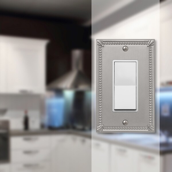 Amerelle Imperial Bead Brushed Nickel Gray 1 gang Metal Rocker Wall Plate - 74RBN