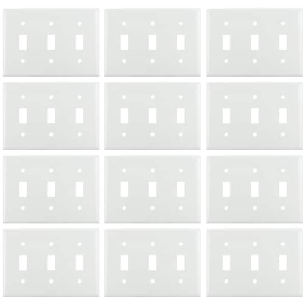 Sunlite 3-Gang Toggle Switch Plate White Standard 4.5-in X 6.4-in Size, Matching Screws Included, 12PK - 40889-NS