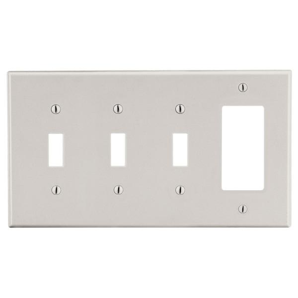 Hubbell Wiring Device-Kellems Wallplate, 4-Gang, 3) Toggle 1) Decorator, Light Almond - P326LA