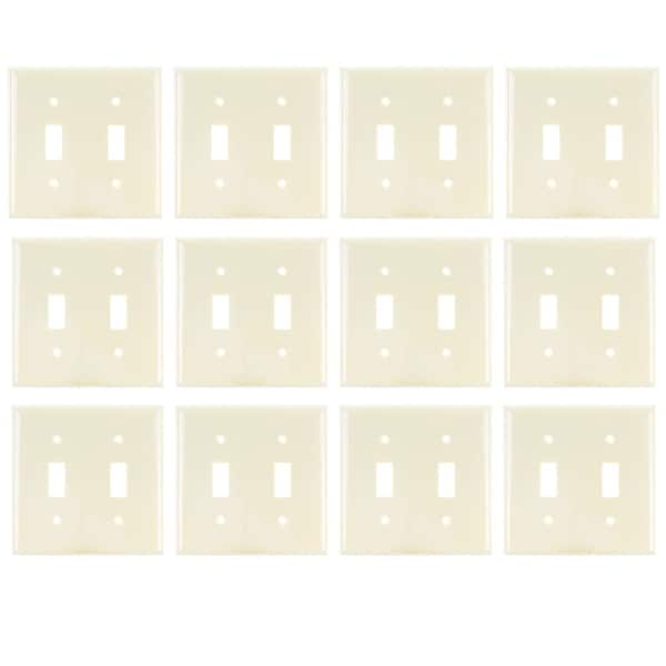 Sunlite 2 Gang Toggle Switch Plate Standard Size Smooth Surface Round Edges Wall Cover, Ivory, 12PK - 40886-NS