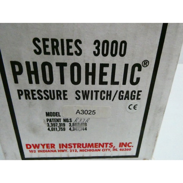 Dwyer PHOTOHELIC 0-25IN-H2O 120V-AC INTERRUPTOR DE PRESIÓN - A3025