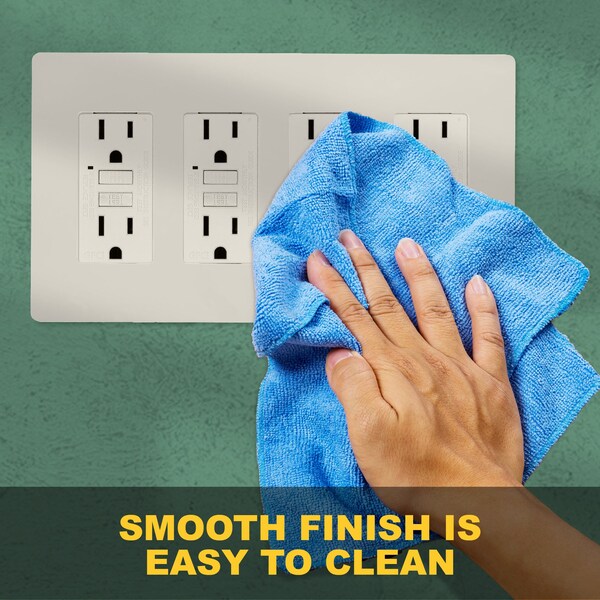 Faith 4-Gang Decorator Screwless Wall Plates, Fits GFCI, USB Recep, Dimmers, Light Controls, Light Almond - SWP4-LA-01