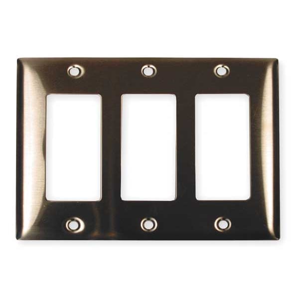Hubbell Rocker Wall Plates and Box Cover, Number of Gangs: 3 Stainless Steel, Brushed Finish, Silver - SS263