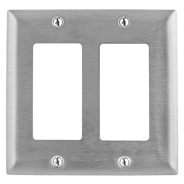 Hubbell Wiring Device-Kellems Wallplates and Boxes, Metallic Plates, 2- Gang, 2) GFCI Openings, 430 Stainless Steel - SS262L