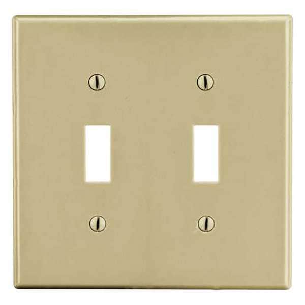 Hubbell Toggle Switch Wall Plate, Number of Gangs: 2 Plastic, Smooth Finish, Ivory - PJ2I