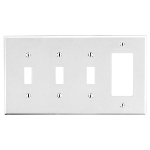 Hubbell Wiring Device-Kellems Wallplate, 4-Gang, 3) Toggle 1) Decorator, White - P326W