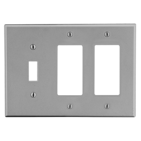 Hubbell Wiring Device-Kellems Wallplate, 3- Gang, 1) Toggle 2) Decorator, Gray - P1262GY