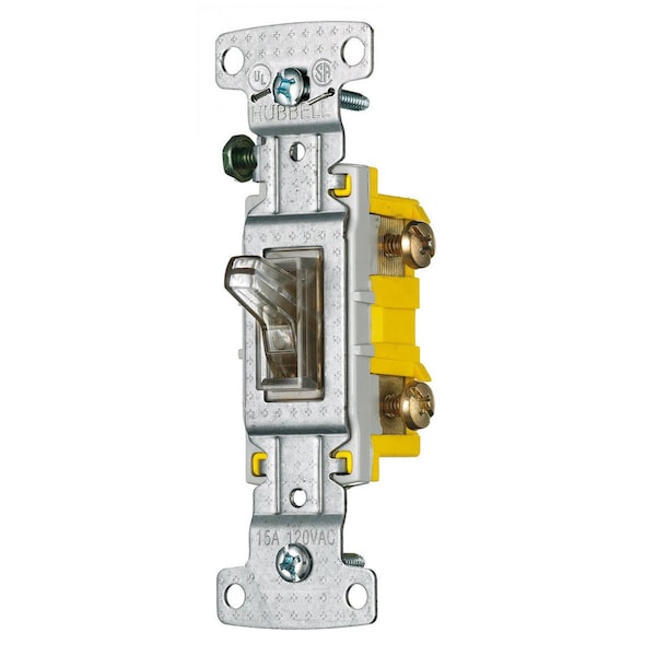 Hubbell Wiring Device-Kellems TradeSelect, Switches and Lighting Controls, Residential Grade, Toggle Switches, Illuminated Single Pole, 15A 120V AC, Clear - RS115ILC