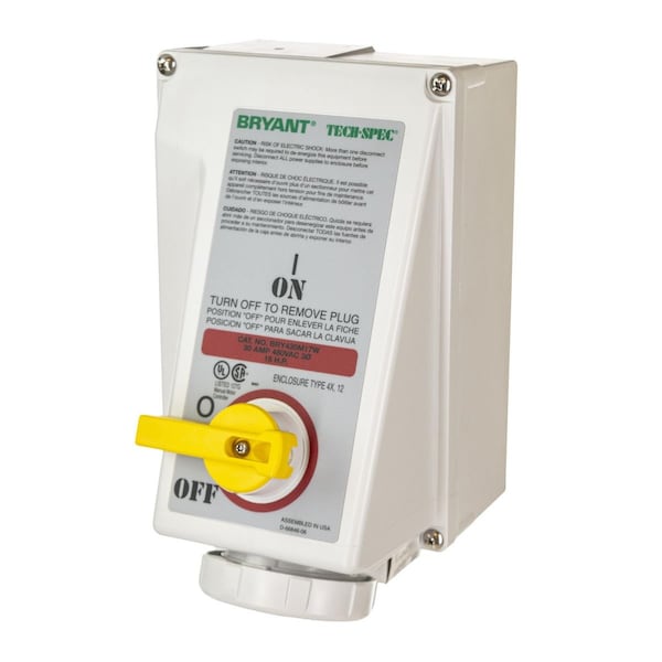 Bryant IEC Pin and Sleeve Device, Female Mechanically Interlocked Receptacle, 30A 3- Phase Delta 480V AC - BRY430MI7W