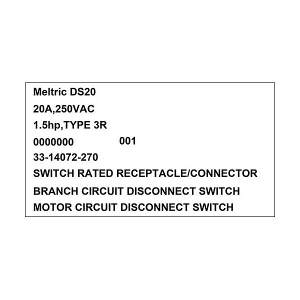 Meltric 33-14072-270 RECEPTACLE AUXILIARY SWITCH - 33-14072-270