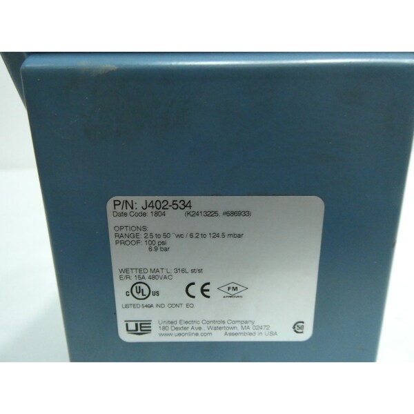 Interruptor de presión United Electric 2.5-50IN-H2O 480V-CA - J402-534