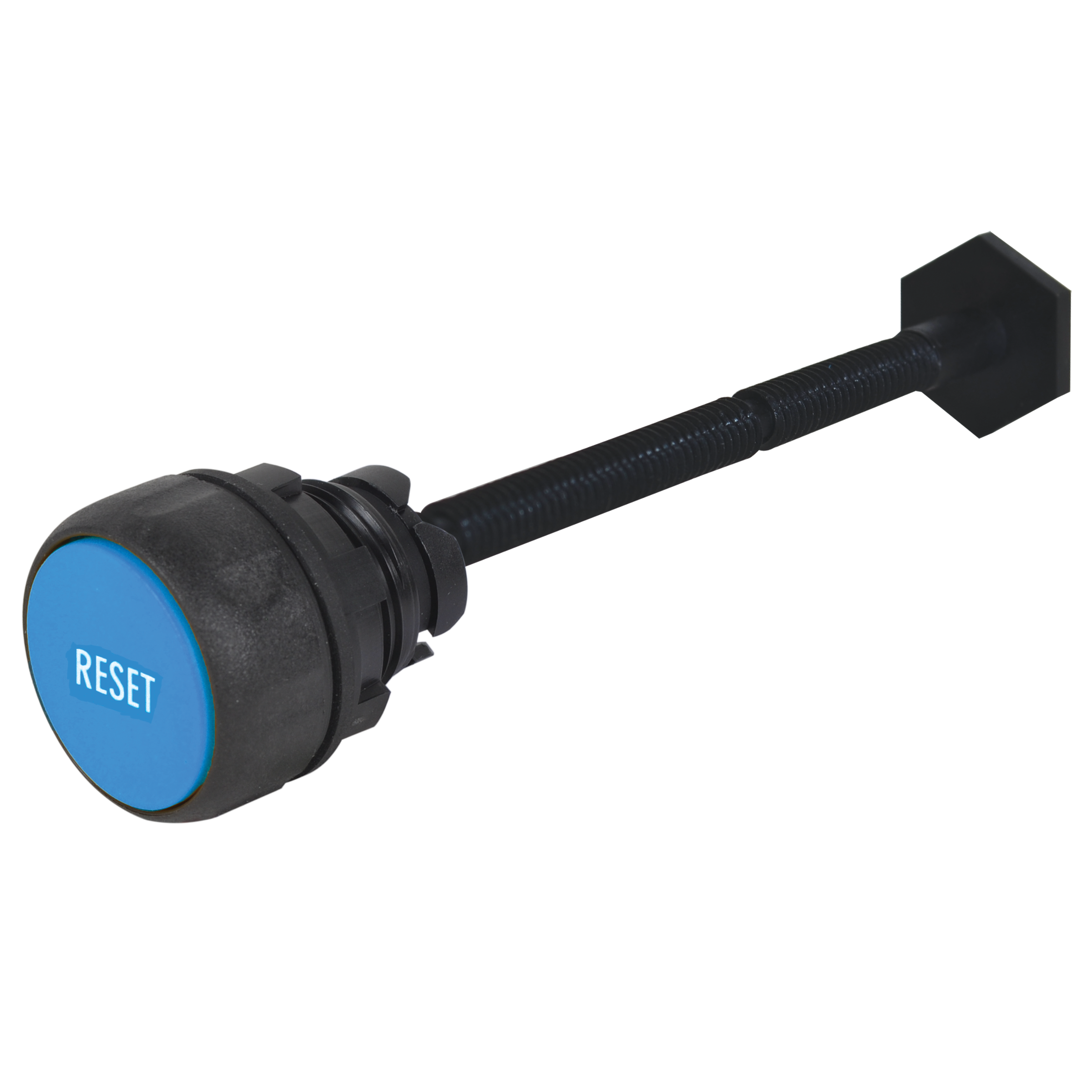 C3Controls 22mm IEC Reset Push Button, Black Polyester Bezel, Flush Cap, Blue, R, 178mm Plastic Rod - W22RPB-FB102-PK