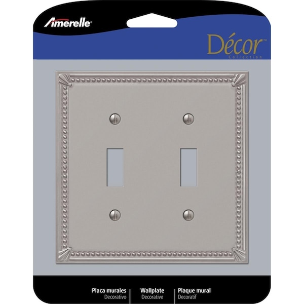 Livewire Imperial Bead Brushed Nickel 2 Gang Metal Toggle Wall Plate, Gray - LI3302300