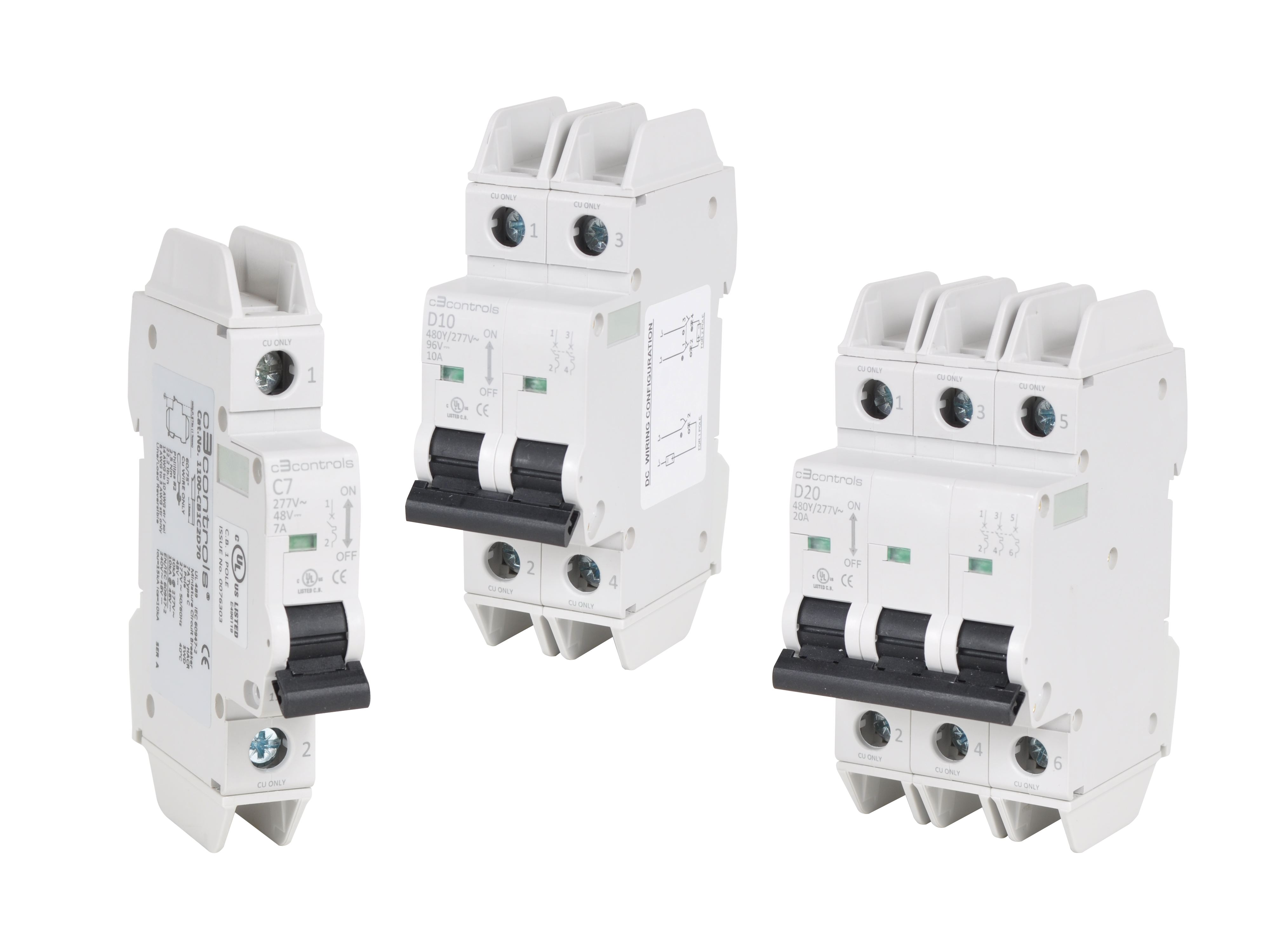C3Controls UL489B Branch Circuit Breaker, 1 Pole, Trip Curve C, 50A, UL489B, CSA C22.2 No.305 - 1110-CB1C2U50