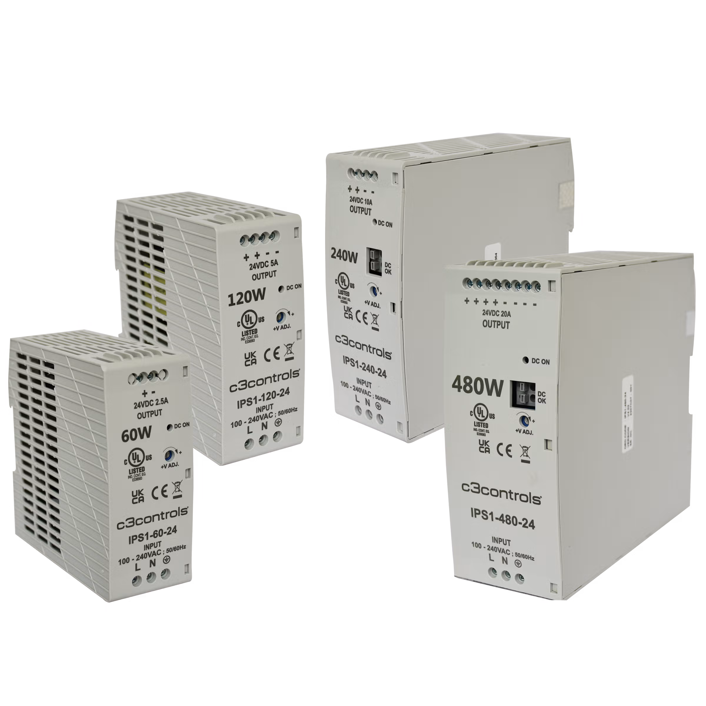 C3Controls Series IPS, 60W, 12V/5A DIN rail mounted Power Supply, UL Listed - IPS1-60-12