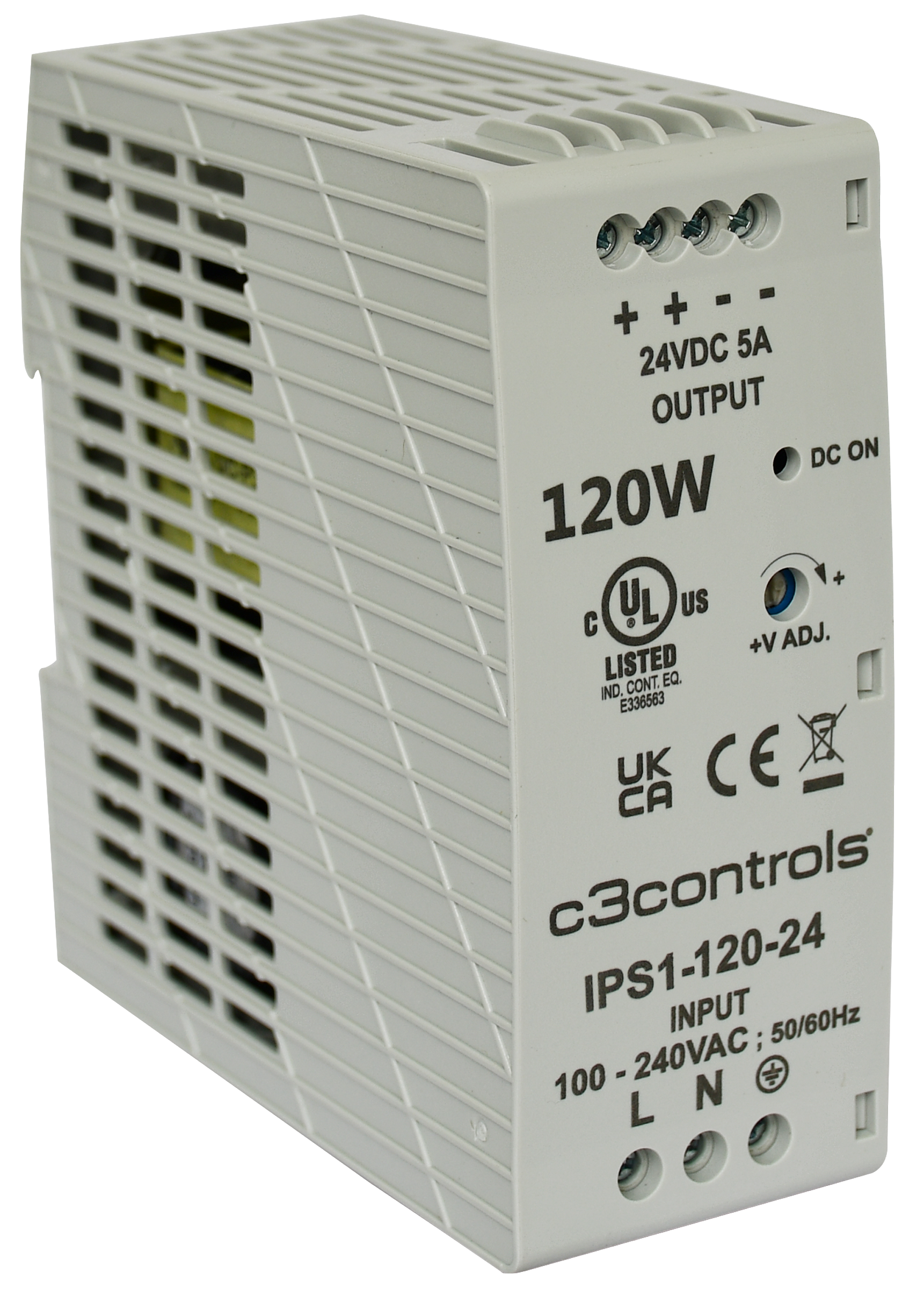 C3Controls Series IPS, 216W, 12V/18A DIN rail mounted Power Supply, UL Listed - IPS1-240-12