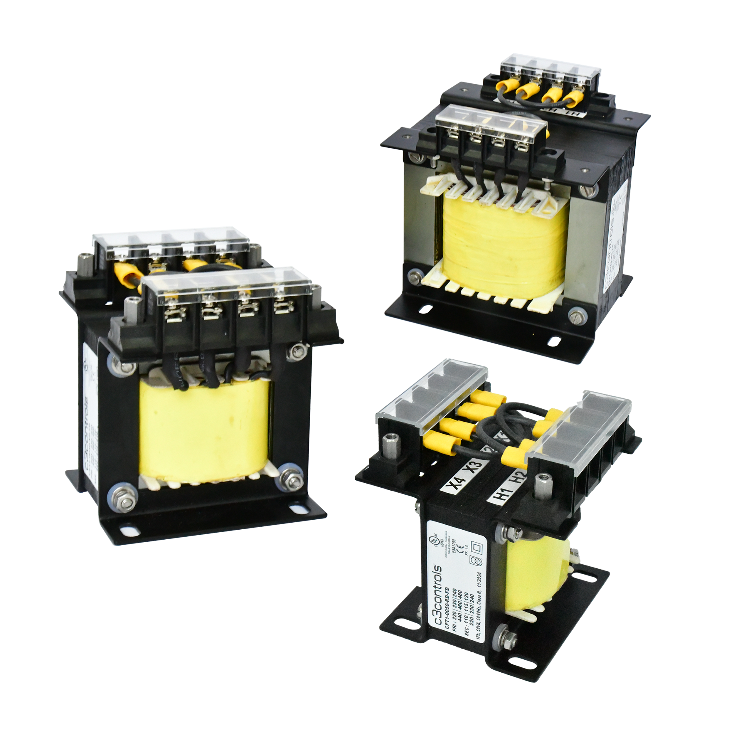 C3Controls Series CPT Control Power Transformer,, 250VA,, Pri: 220/230/240, 440/460/480V, Sec: 110/115/120 & 220/230/240V, UL 5085-2, IEC 61558, CE Marked - CPT1-0250-RD-FD