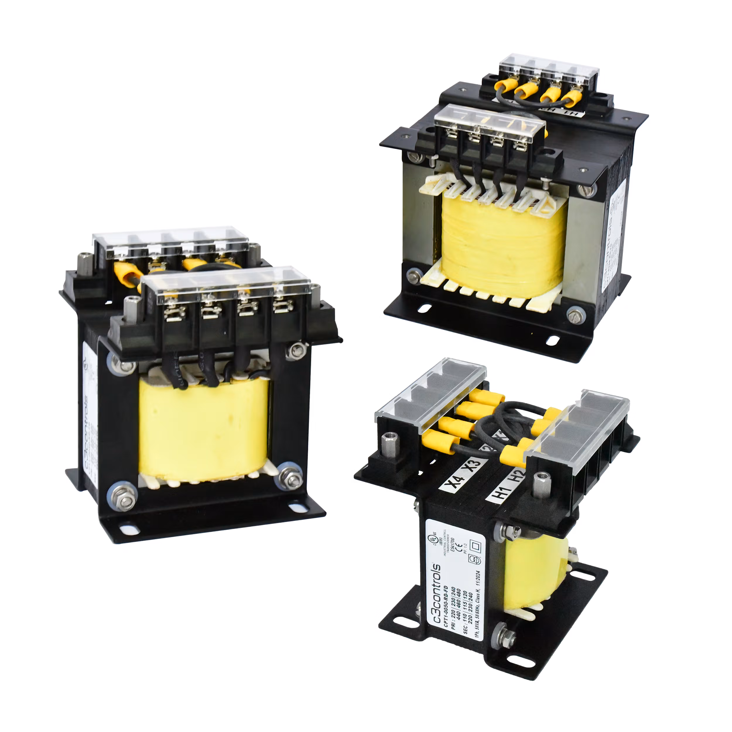 C3Controls Series CPT Control Power Transformer,, 1000VA,, Pri: 220/230/240, 440/460/480V, Sec: 110/115/120 & 220/230/240V, UL 5085-2, IEC 61558, CE Marked - CPT1-1000-RD-FD