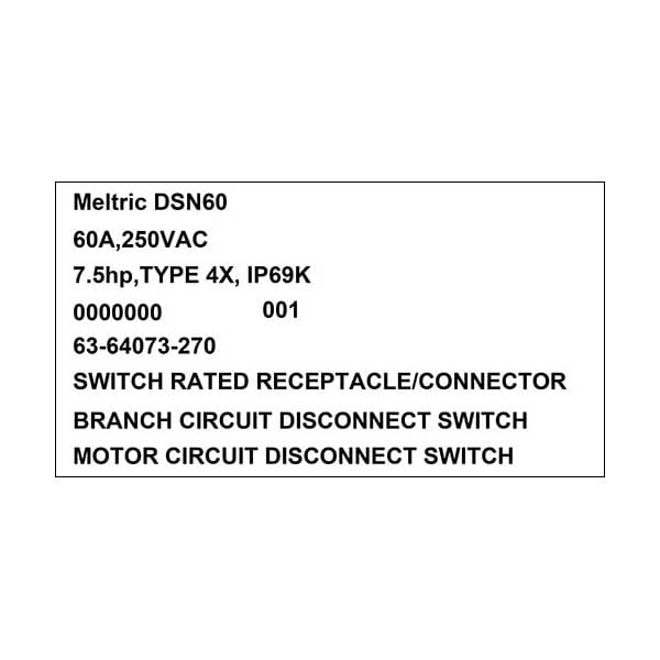 Meltric 63-64073-270 RECEPTACLE AUXILIARY SWITCH - 63-64073-270