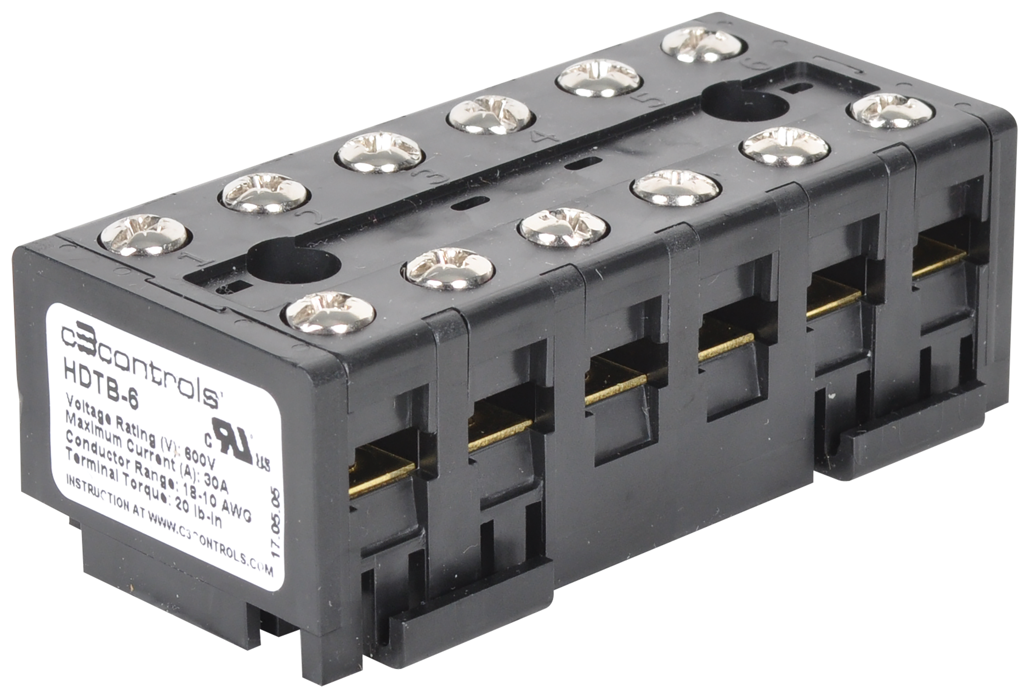 C3Controls High Density Terminal Block, 4-Circuit, 30A / 18-10 AWG, Black - HDTB-4
