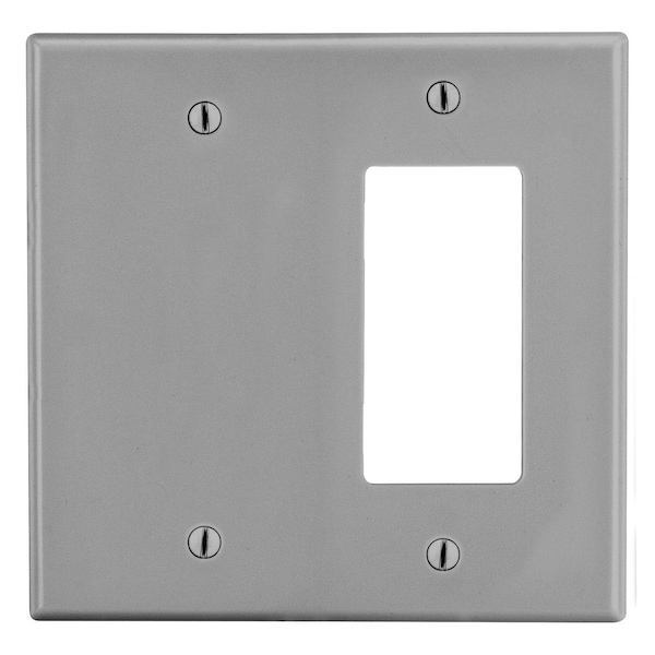 Hubbell Wiring Device-Kellems Wallplate, Mid-Size 2-Gang, 1) Decorator 1) Box Mount Blank, Gray - PJ1326GY