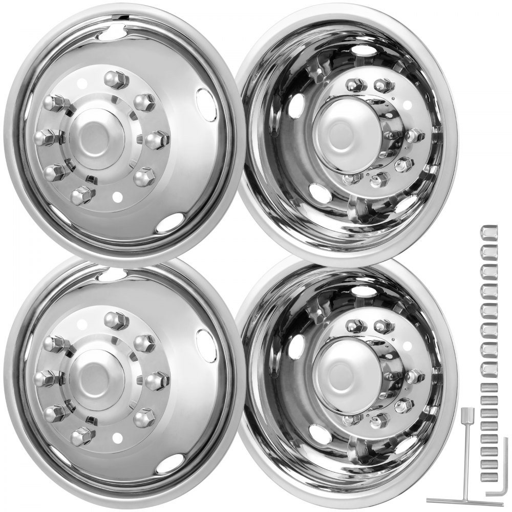 VEVOR 19.5-inch 10 Lug Wheel Simulators, 304 Stainless Steel Wheel Simulator Kit with Mirror Polished Finish, 2 Front and 2 Rear Wheel Covers Fit for For Ford F450/F550 (2005-2020), 4 pcs - CLMNQ195YC4P6TQSZV0