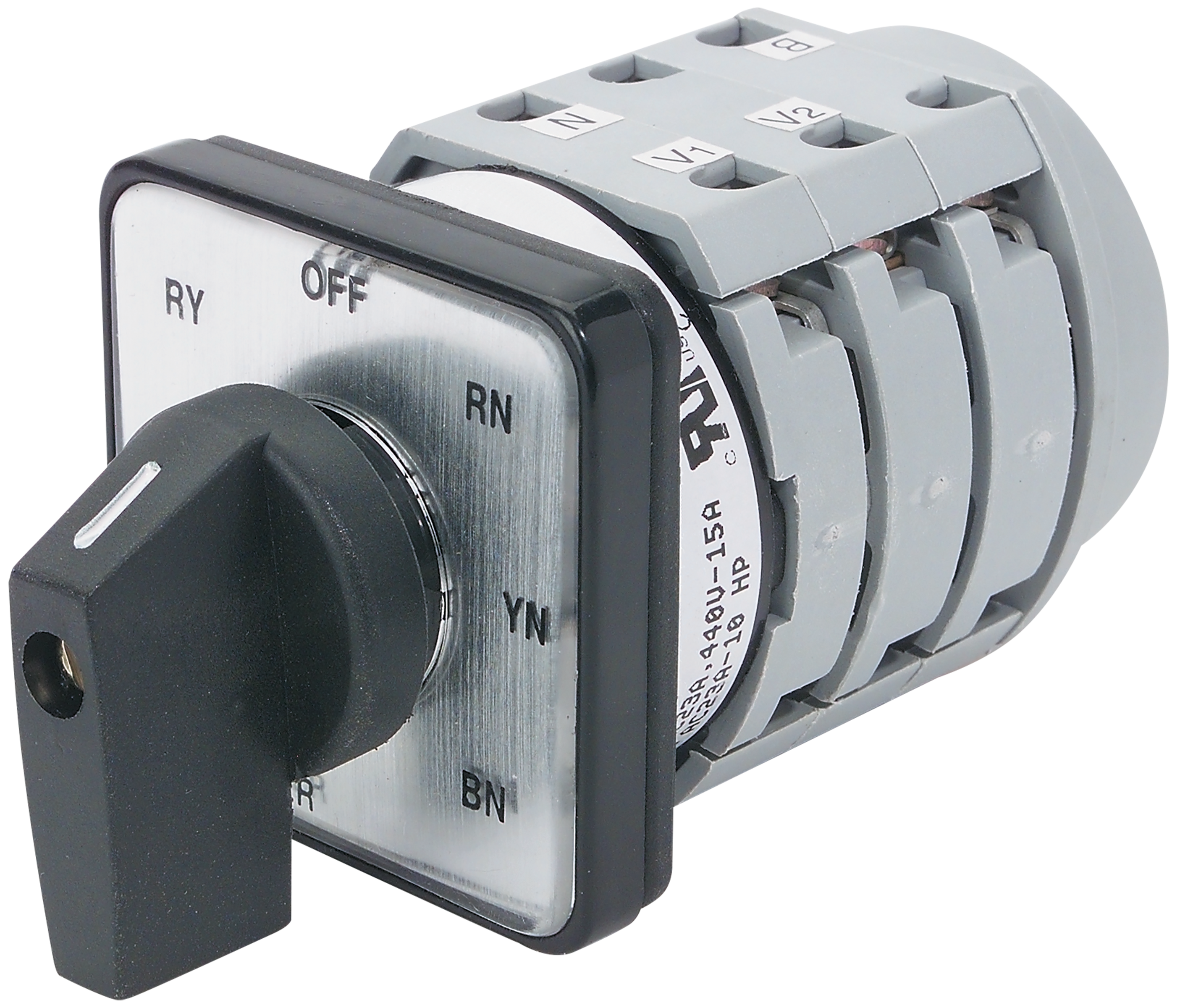 C3Controls On-Off Cam Switch, Maintained 60 Degrees, 5 Poles / 3 Stages, 16A, 48mm x 48mm Front Plate, Lever, Red Operator / Yellow Front Plate, OFF-ON - CS11005-G16-L22LRYA61